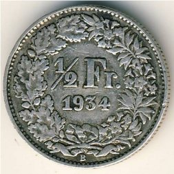 Швейцария 1/2 франка 1934 год