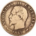 Франция 5 сантимов 1855 год (A и голова собаки)