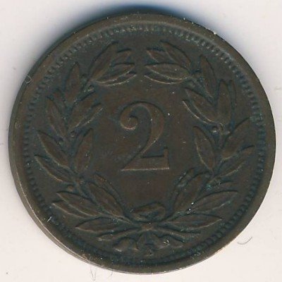 Швейцария 2 раппена 1883 год
