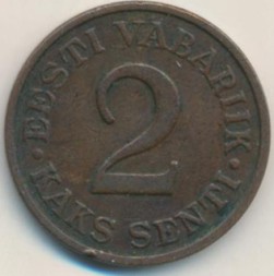Монета Эстония 2 сента 1934 год