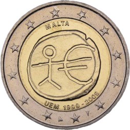 Мальта 2 евро 2009 год - 10 лет валютному союзу