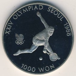 Южная Корея 1000 вон 1987 год - XXIV летние Олимпийские Игры, Сеул 1988. Теннис (Proof)