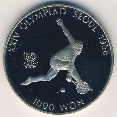 Южная Корея 1000 вон 1987 год - XXIV летние Олимпийские Игры, Сеул 1988. Теннис (Proof)
