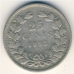 Нидерланды 25 центов 1893 год