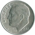 США 1 дайм (10 центов) 1947 год - Рузвельт (без отметки МД)