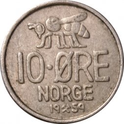 Норвегия 10 эре 1959 год