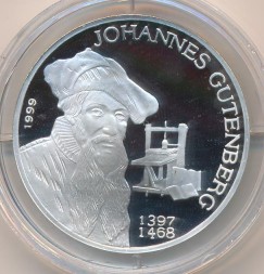 Бенин 1000 франков КФА 1999 год - Иоганн Гутенберг