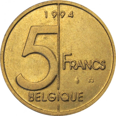 Бельгия 5 франков 1994 год BELGIQUE