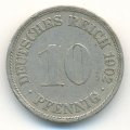 Германия 10 пфеннигов 1902 год (F)
