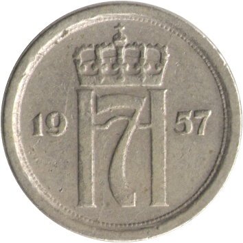 Норвегия 10 эре 1957 год - Король Хокон VII