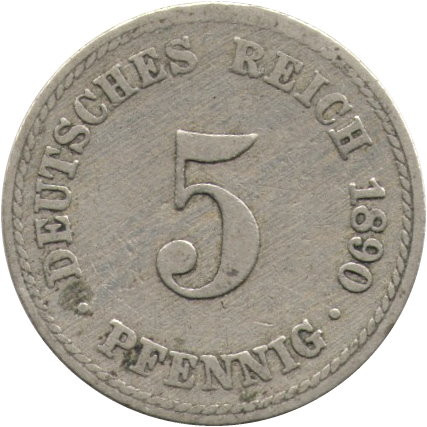 Германия 5 пфеннигов 1890 год (A)