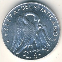 Ватикан 5 лир 1974 год