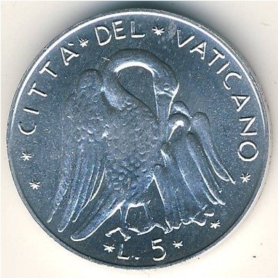 Ватикан 5 лир 1974 год