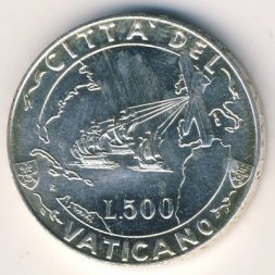 Ватикан 500 лир 1992 год
