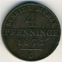 Пруссия 4 пфеннинга 1871 год