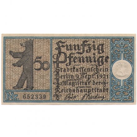 Германия (нотгельд) 50 пфеннигов 1921 год - Серия &quot;Районы Берлина&quot;. Кёпеник в 1820 г. (вид 16) - UNC