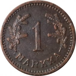 Финляндия 1 марка 1943 год (медь, коричневый цвет)