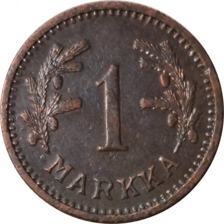 Финляндия 1 марка 1943 год (медь, коричневый цвет)