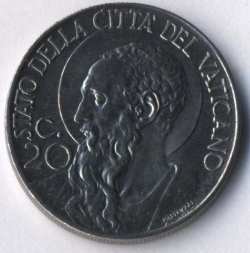 Ватикан 20 чентезимо 1941 год Папа Пий XI