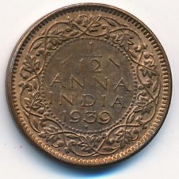 Британская Индия 1/12 анны 1939 год