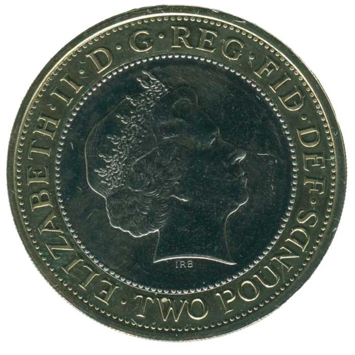 Confoederatio helvetica. Монета Великобритания 5 фунтов 2011. 400 Лет превопечатанию марка.
