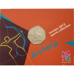 Великобритания 50 пенсов 2011 год - XXX летние Олимпийские Игры, Лондон 2012. Стрельба из лука (блистер)