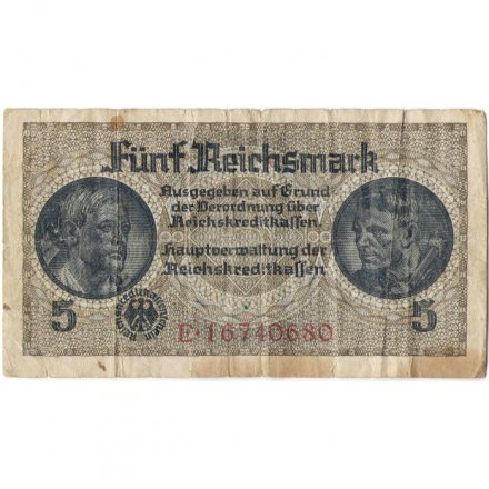 Германия 5 рейхсмарок 1940-1945 годов выпуска - Немецкие оккупационные территории - F-