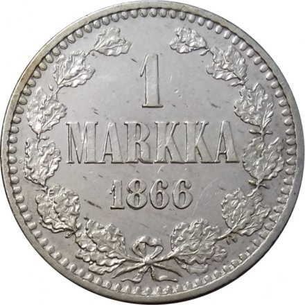 Финляндия 1 марка 1866 год (S) - Александр II - XF
