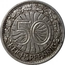 Веймарская республика 50 рейхспфеннигов 1938 год (E)