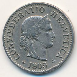 Швейцария 5 раппенов 1905 год