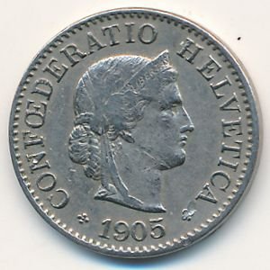 Швейцария 5 раппенов 1905 год