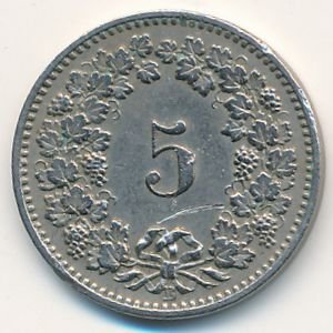 Швейцария 5 раппенов 1905 год