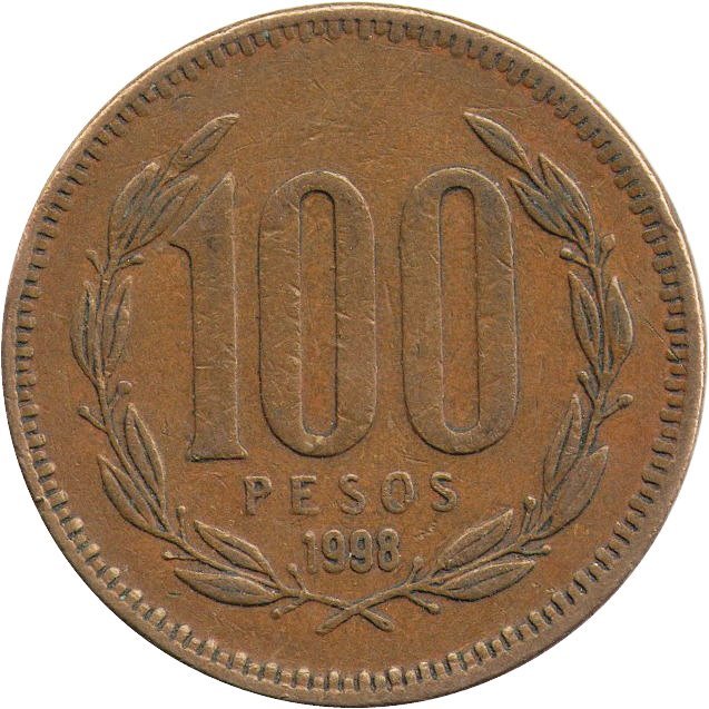 чили 100 песо. чили 100. чили 100 песо 1993 год. чили 100. валюта чили.