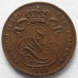 Бельгия 1 сантим 1901 год DES BELGES