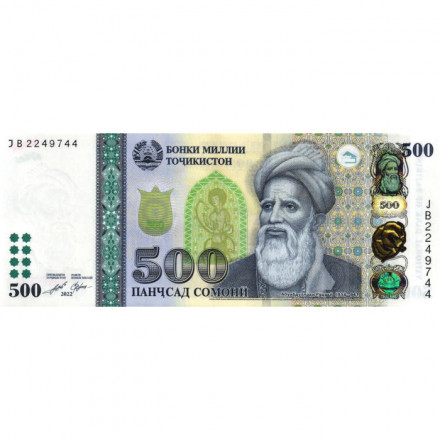 Таджикистан 500 сомони 2022 год - Абу Абдаллах Рудаки UNC