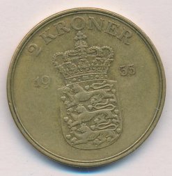 Дания 2 кроны 1955 год - Король Фредерик IX