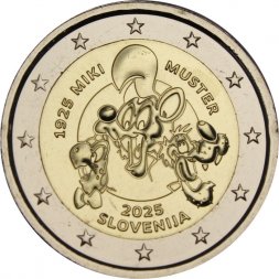 Словения 2 евро 2025 год - 100 лет со дня рождения Мики Мустера