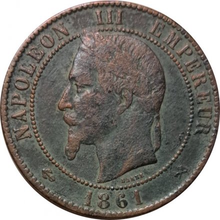Франция 10 сантимов 1861 год - Император Наполеон III (K)