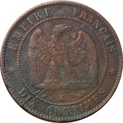 Франция 10 сантимов 1861 год - Император Наполеон III (K)