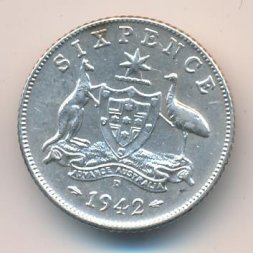 Австралия 6 пенсов 1942 год (D)