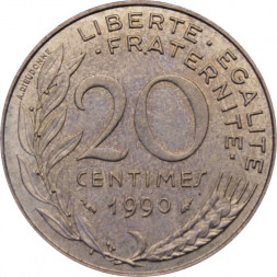 Франция 20 сантимов 1990 год - Марианна