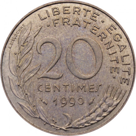 Франция 20 сантимов 1990 год - Марианна