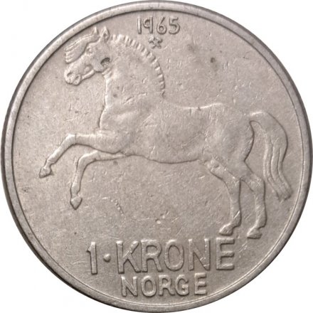 Норвегия 1 крона 1965 год - Улаф V. Лошадь