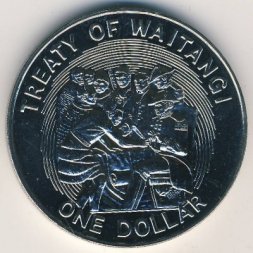 Новая Зеландия 1 доллар 1990 год - 150 лет подписанию Договора Вайтанги (AU)