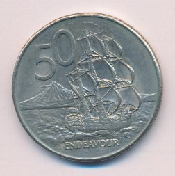 Новая Зеландия 50 центов 1980 год - Парусник «ENDEAVOUR»