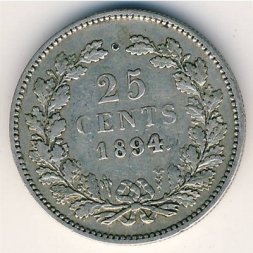 Нидерланды 25 центов 1894 год