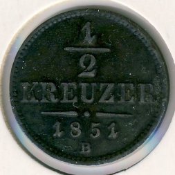 Австрия 1/2 крейцера 1851 год