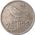Норвегия 25 эре 1960 год - Король Улаф V. Северная синица