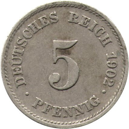 Германия 5 пфеннигов 1902 год (E)