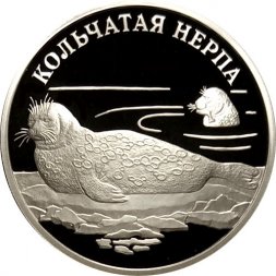 Россия 1 рубль 2007 год СПМД - Красная книга. Кольчатая нерпа
